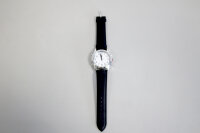 Herren-Analog-Uhr weiß silber Leder